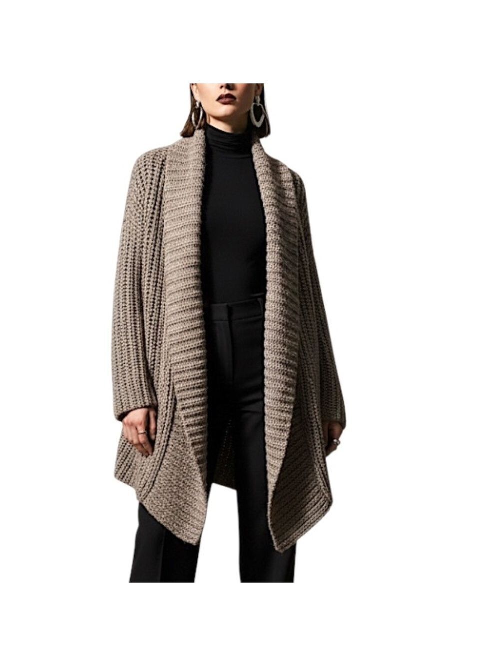 Anthro Elsamanda wool alpaca taupe chunky open front oversize cardigan sweater L